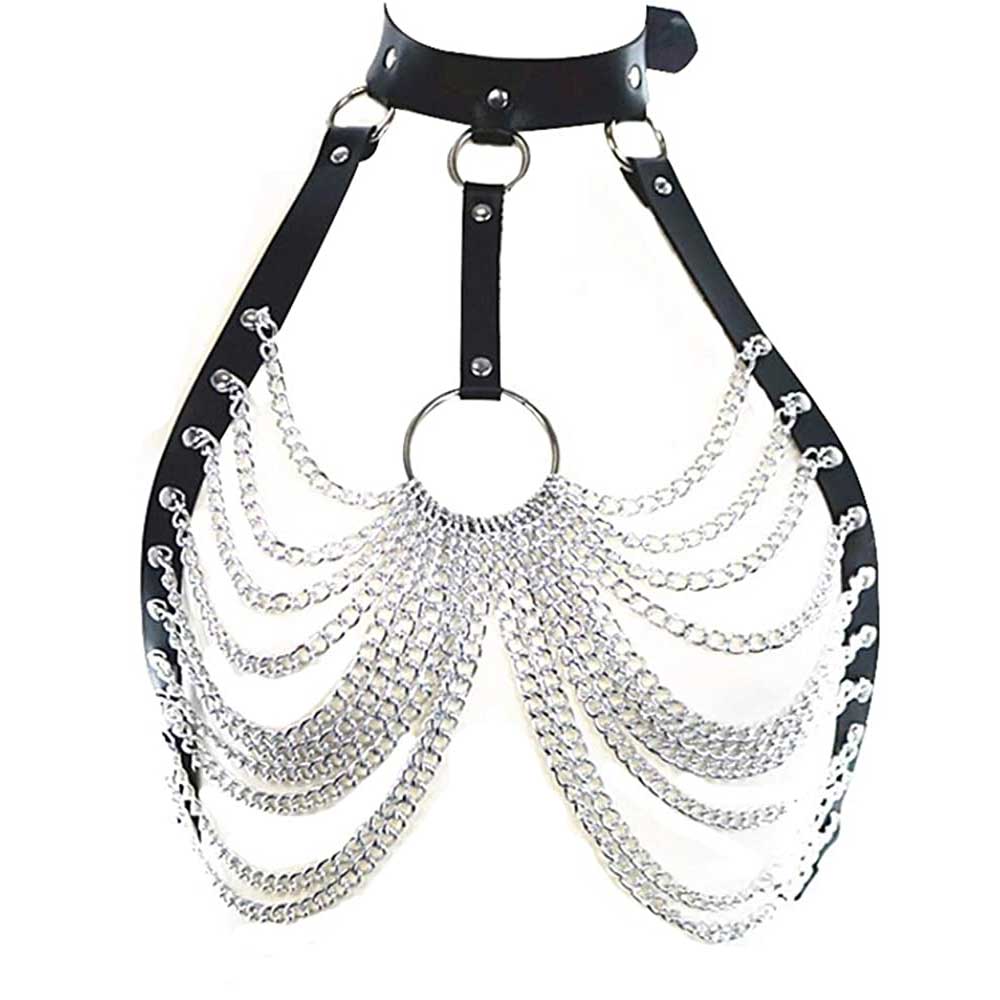 Zac's Alter Ego - PU Choker & Chain Harness - Schwarz